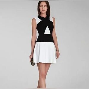 BCBGMaxAzria Black and White Cut Out Tie Front Mini Dress